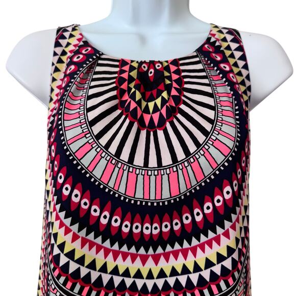 Mara Hoffman El Mundo Navy Pleat Front Shift Dress Women's Small Multicolor Mod - Picture 2 of 11